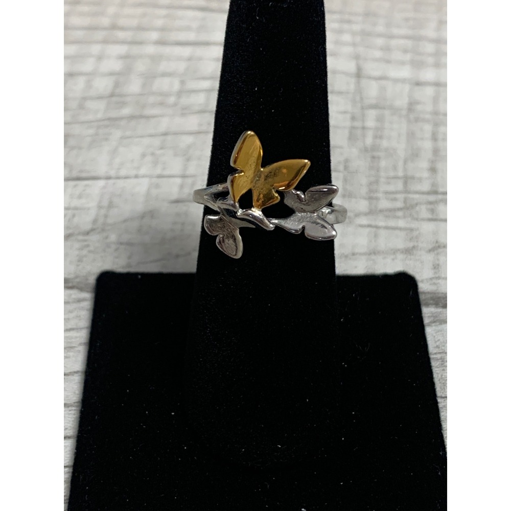Two Tone Butterfly Ring Silver and Gold Tone Nature Inspired Jewelry Size‎ 8